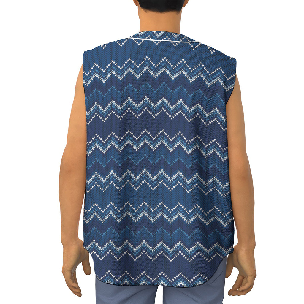 Blue Chevron Knitted Pattern Print Sleeveless Baseball Jersey