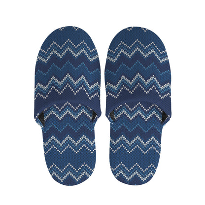 Blue Chevron Knitted Pattern Print Slippers