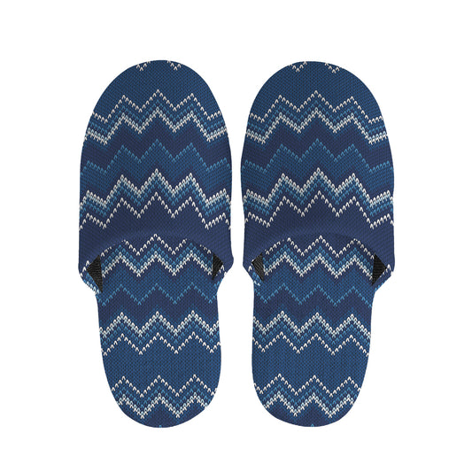 Blue Chevron Knitted Pattern Print Slippers