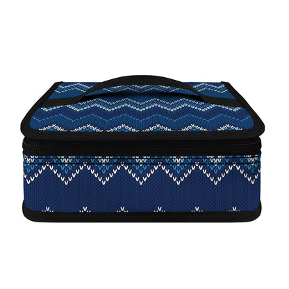 Blue Chevron Knitted Pattern Print Small Lunch Bag