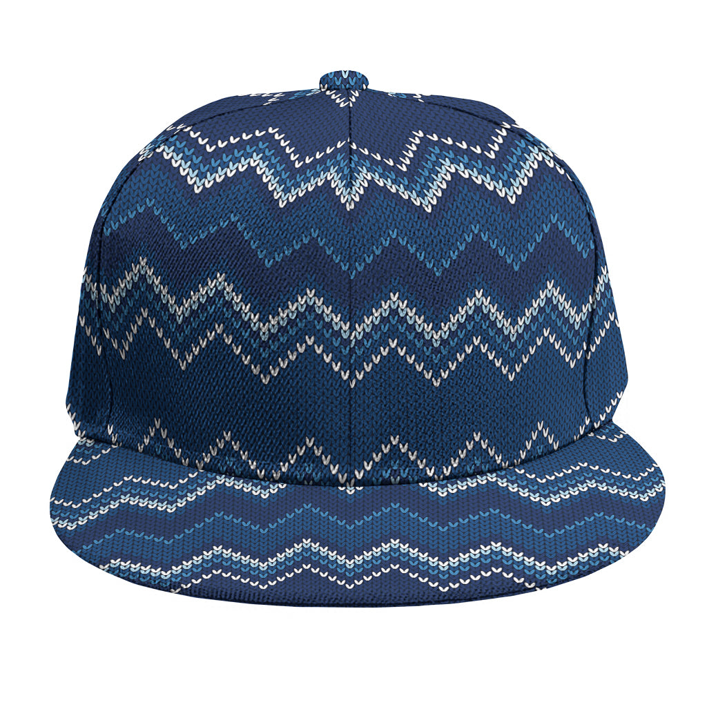 Blue Chevron Knitted Pattern Print Snapback Cap