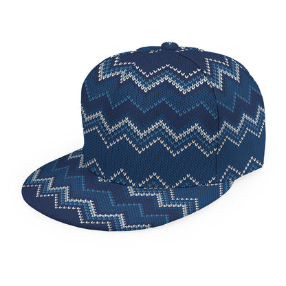Blue Chevron Knitted Pattern Print Snapback Cap