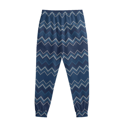 Blue Chevron Knitted Pattern Print Sweatpants