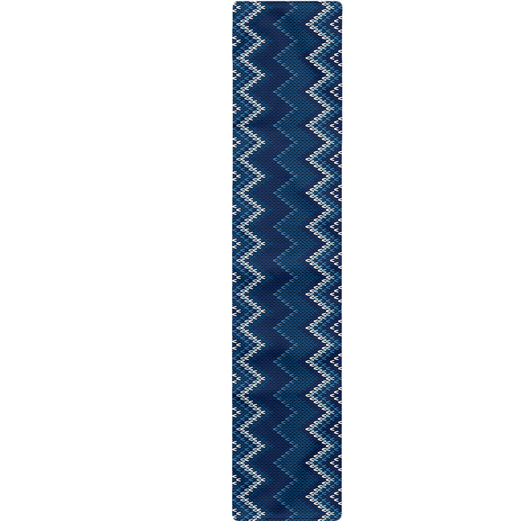 Blue Chevron Knitted Pattern Print Table Runner