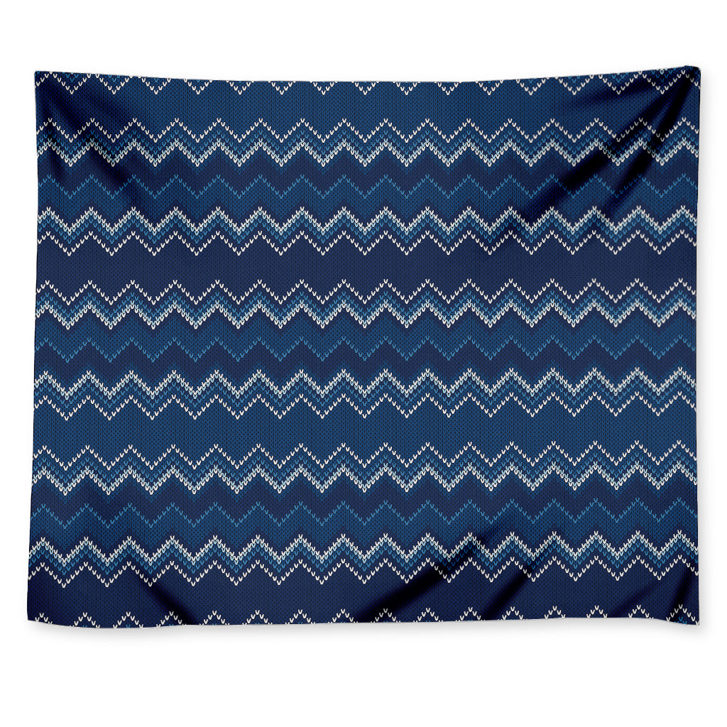 Blue Chevron Knitted Pattern Print Tapestry