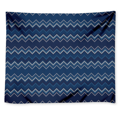 Blue Chevron Knitted Pattern Print Tapestry