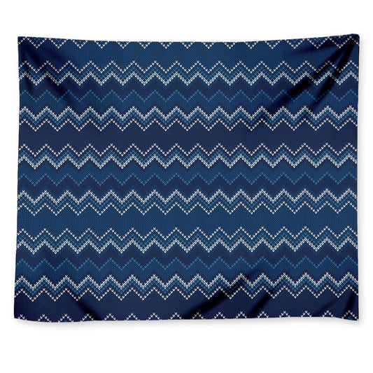 Blue Chevron Knitted Pattern Print Tapestry