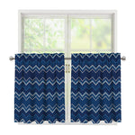 Blue Chevron Knitted Pattern Print Tier Curtains