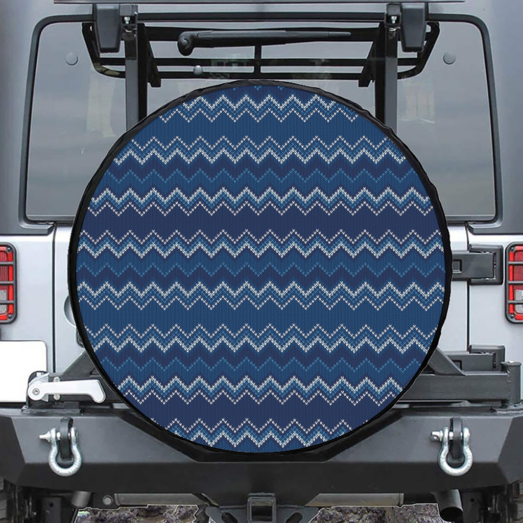 Blue Chevron Knitted Pattern Print Tire Cover