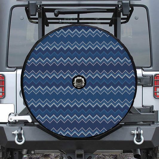 Blue Chevron Knitted Pattern Print Tire Cover With Camera Hole