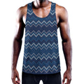 Blue Chevron Knitted Pattern Print Men's Workout Tank Top