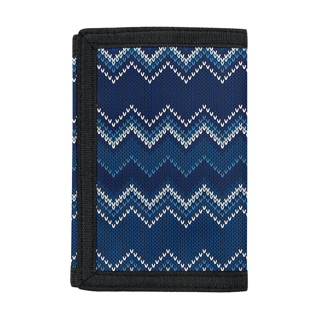 Blue Chevron Knitted Pattern Print Trifold Wallet