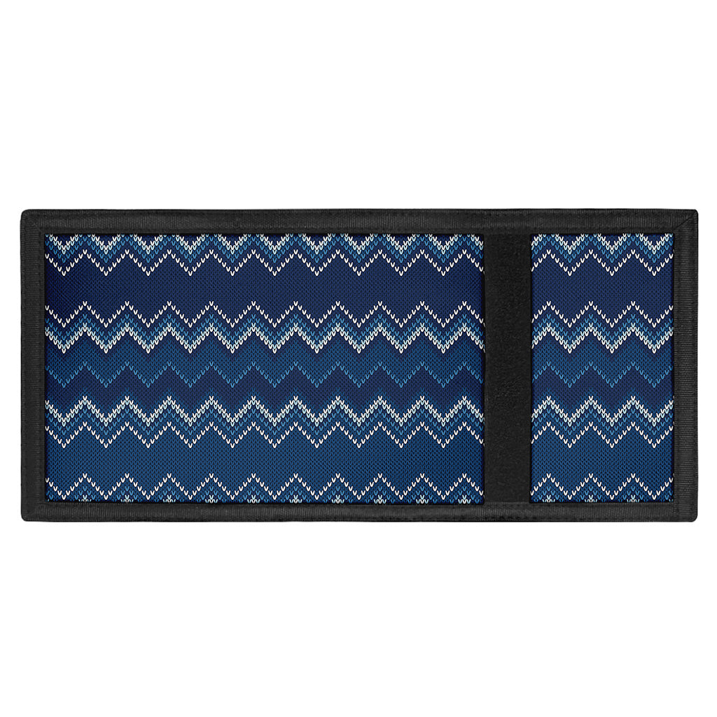 Blue Chevron Knitted Pattern Print Trifold Wallet