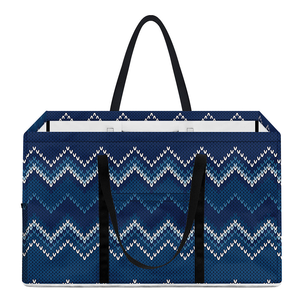 Blue Chevron Knitted Pattern Print Utility Tote Bag
