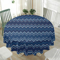 Blue Chevron Knitted Pattern Print Waterproof Round Tablecloth