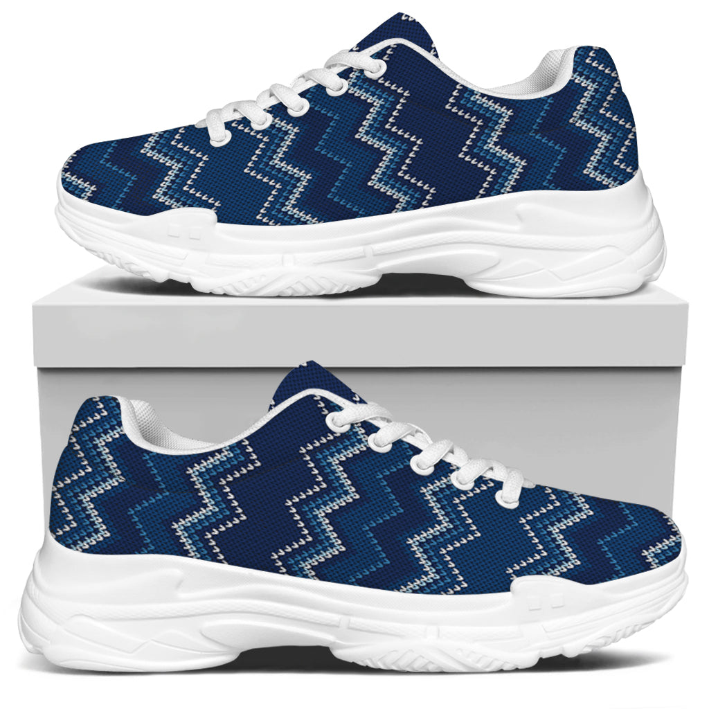 Blue Chevron Knitted Pattern Print White Chunky Shoes
