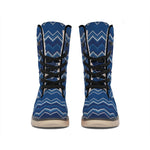 Blue Chevron Knitted Pattern Print Winter Boots