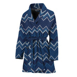 Blue Chevron Knitted Pattern Print Women's Bathrobe