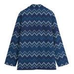 Blue Chevron Knitted Pattern Print Women's Blazer