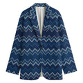 Blue Chevron Knitted Pattern Print Women's Cotton Blazer
