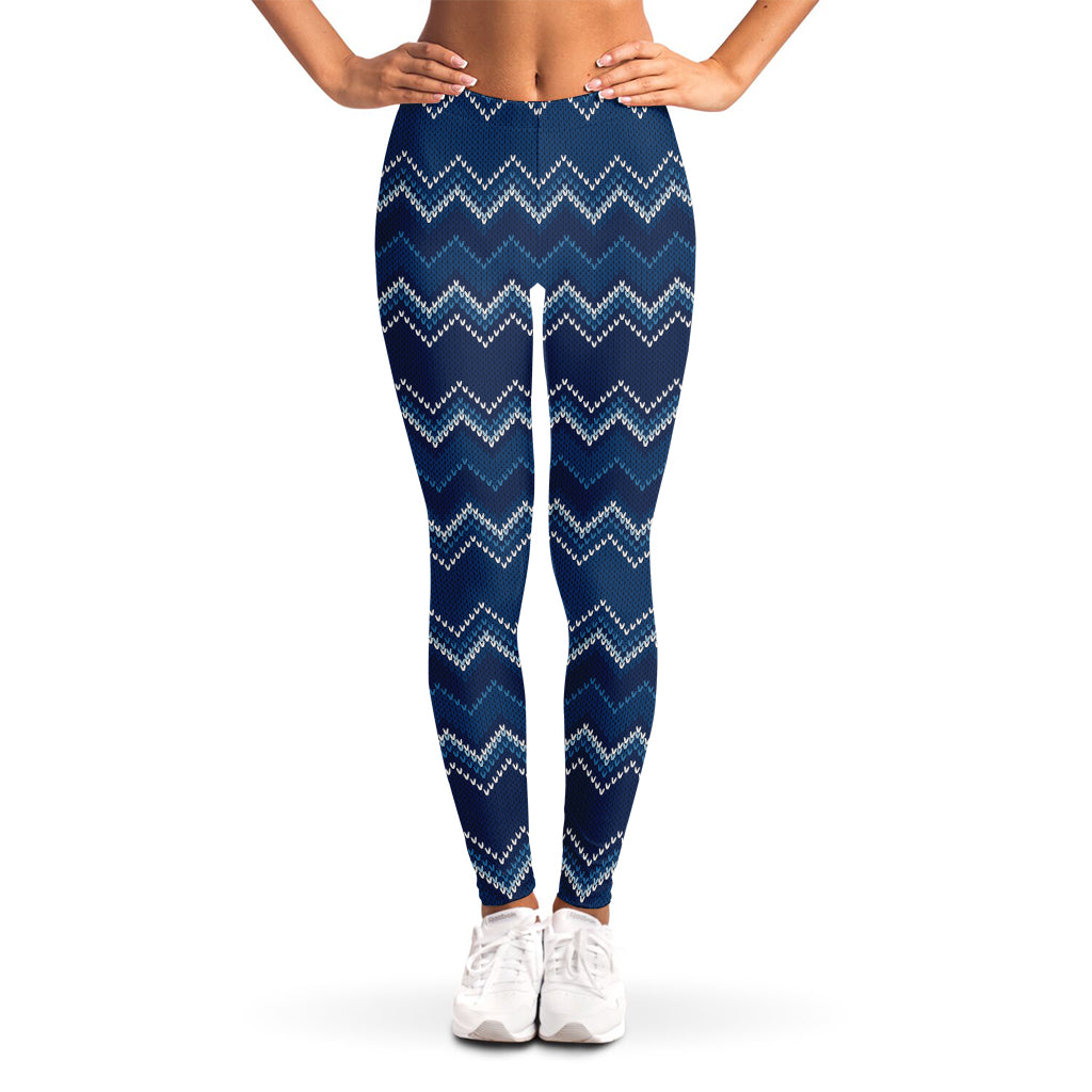 Blue Chevron Knitted Pattern Print Women's Leggings
