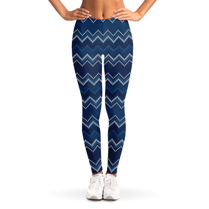 Blue Chevron Knitted Pattern Print Women's Leggings