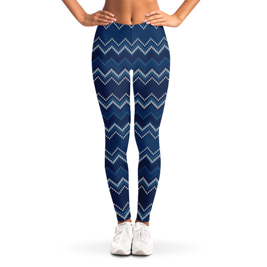 Blue Chevron Knitted Pattern Print Women's Leggings