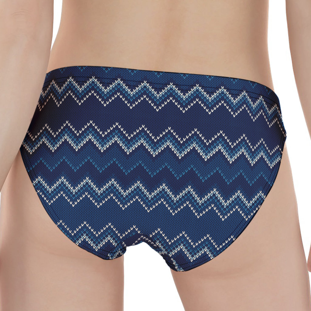 Blue Chevron Knitted Pattern Print Women's Panties