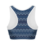 Blue Chevron Knitted Pattern Print Women's Sports Bra