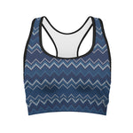 Blue Chevron Knitted Pattern Print Women's Sports Bra