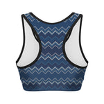 Blue Chevron Knitted Pattern Print Women's Sports Bra