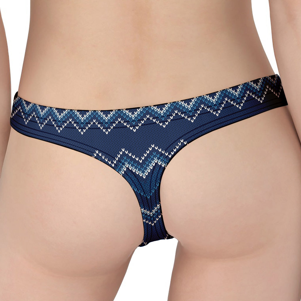 Blue Chevron Knitted Pattern Print Women's Thong