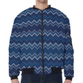 Blue Chevron Knitted Pattern Print Zip Sleeve Bomber Jacket