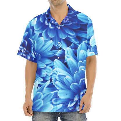 Blue Chrysanthemum Flower Print Aloha Shirt