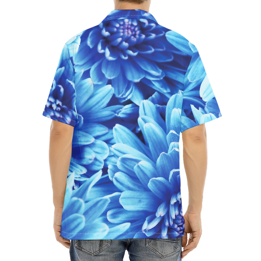 Blue Chrysanthemum Flower Print Aloha Shirt