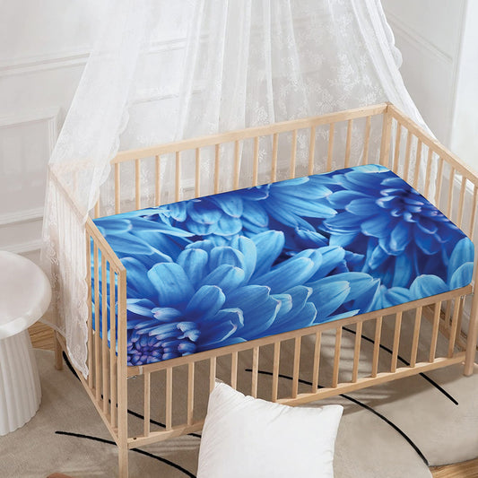 Blue Chrysanthemum Flower Print Baby Crib Sheet