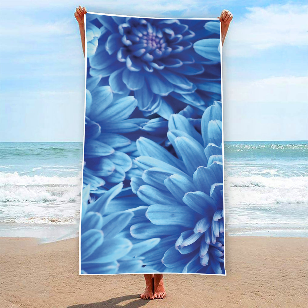 Blue Chrysanthemum Flower Print Beach Towel