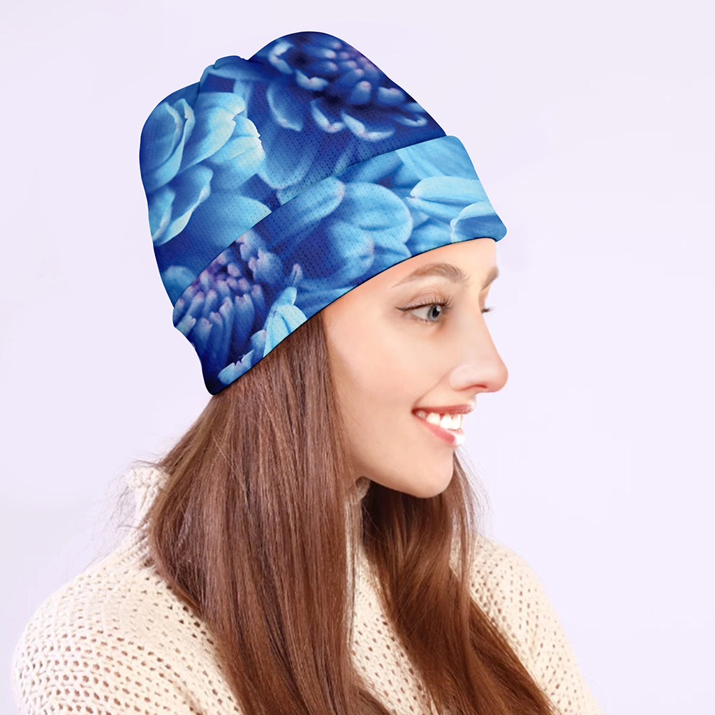 Blue Chrysanthemum Flower Print Beanie