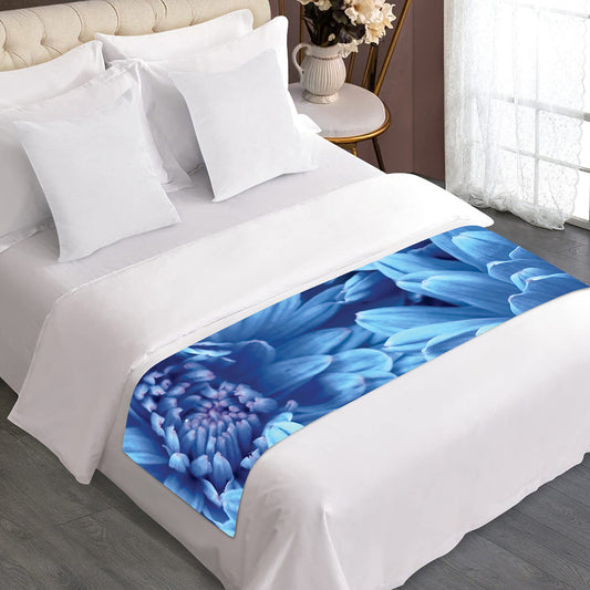 Blue Chrysanthemum Flower Print Bed Runner