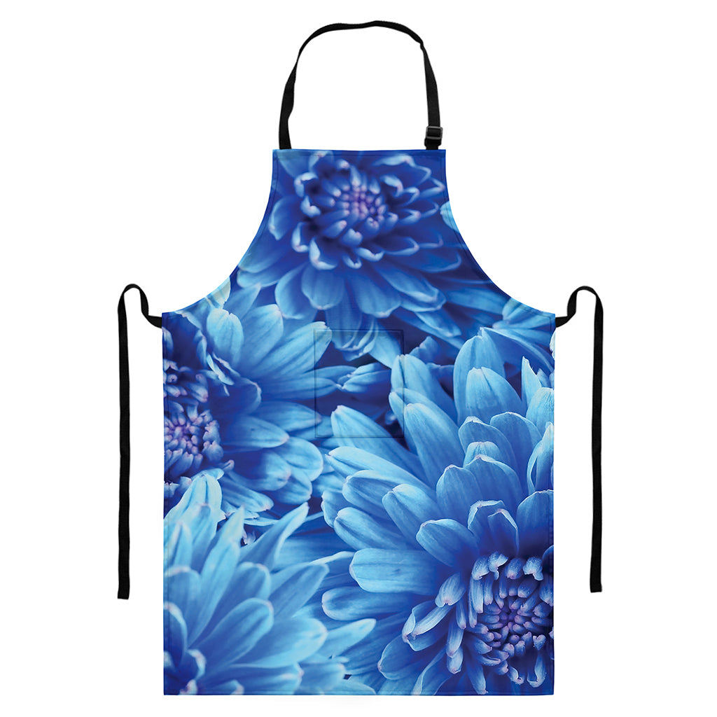 Blue Chrysanthemum Flower Print Bib Apron With Pocket
