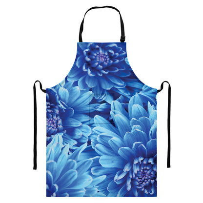Blue Chrysanthemum Flower Print Bib Apron With Pocket