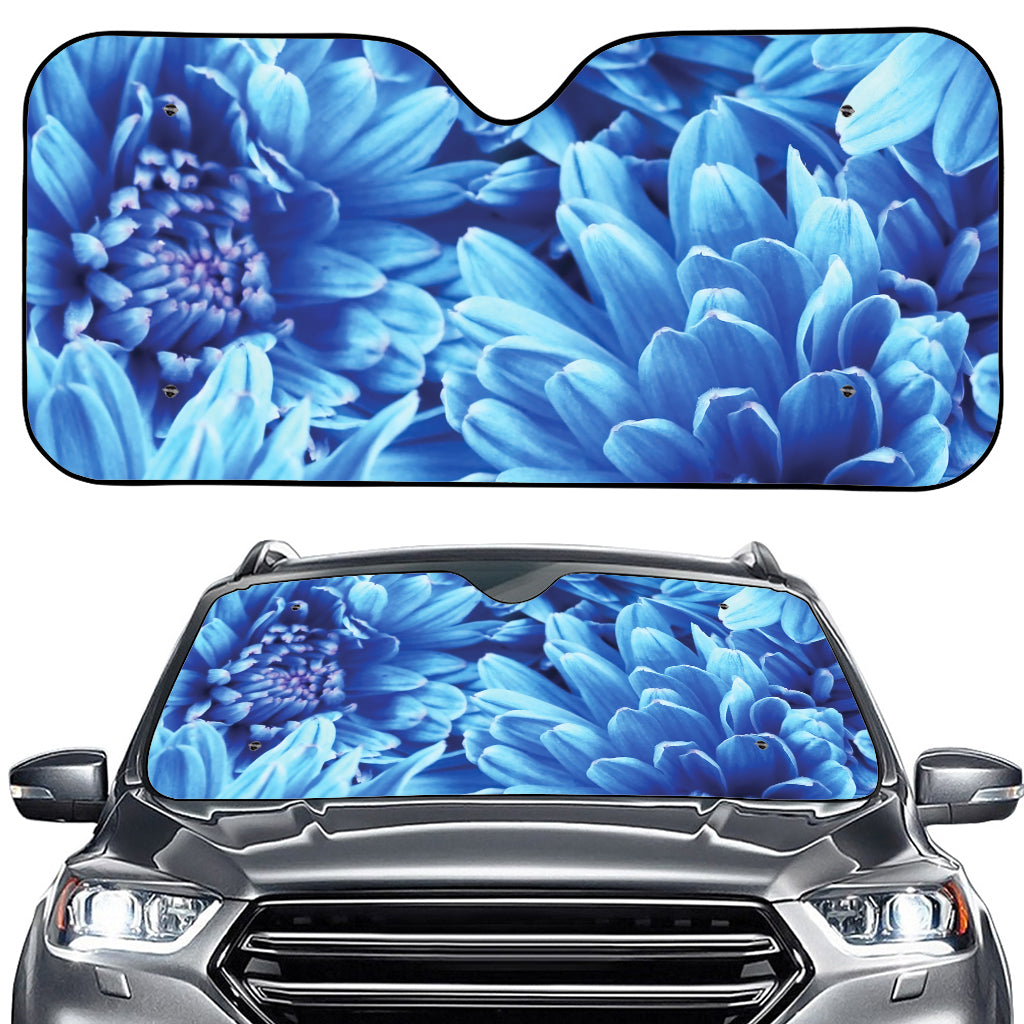 Blue Chrysanthemum Flower Print Car Windshield Sun Shade