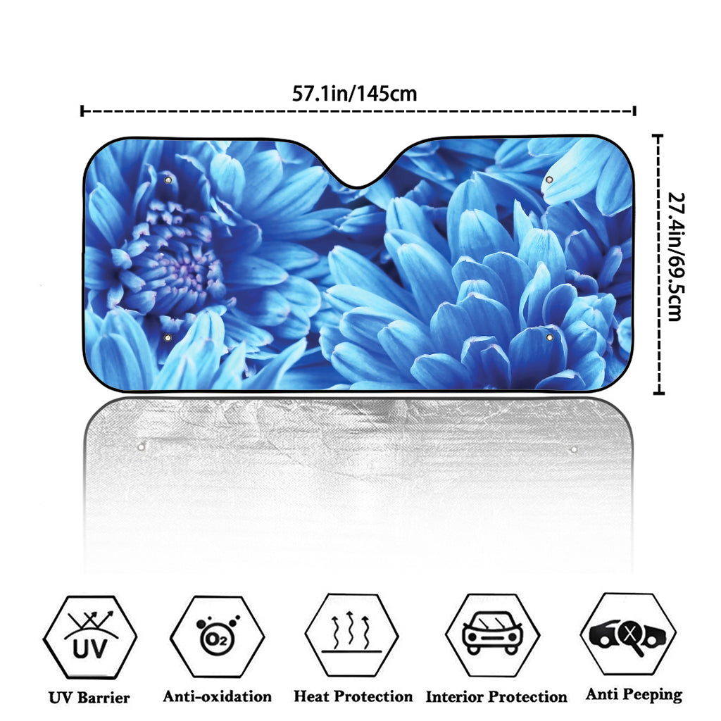 Blue Chrysanthemum Flower Print Car Windshield Sun Shade