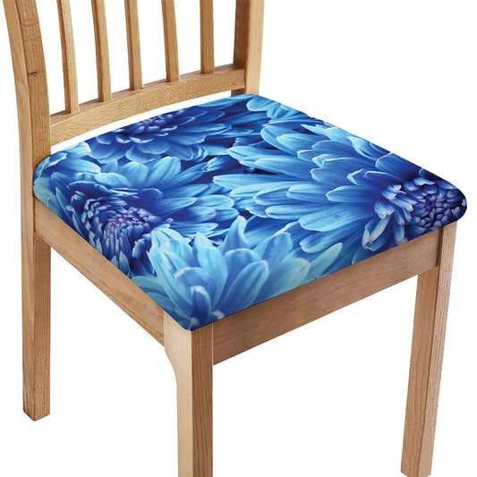Blue Chrysanthemum Flower Print Chair Cushion Cover