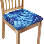 Blue Chrysanthemum Flower Print Chair Cushion Cover
