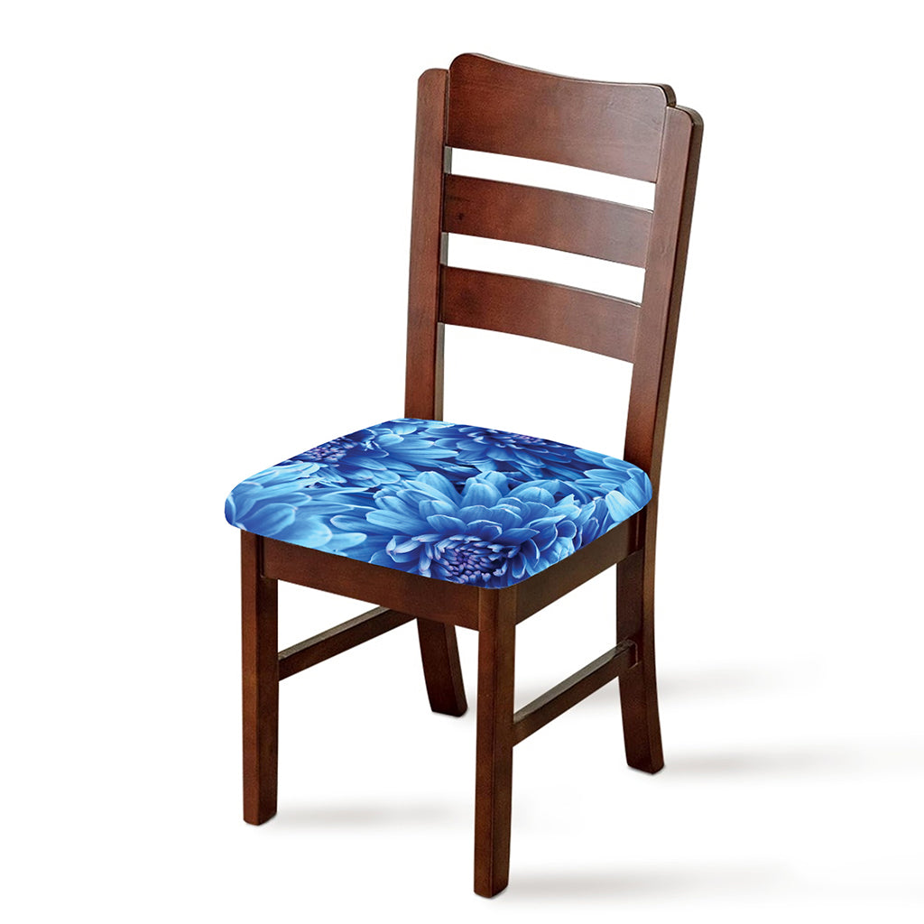 Blue Chrysanthemum Flower Print Chair Cushion Cover