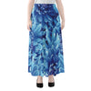 Blue Chrysanthemum Flower Print Chiffon Maxi Skirt