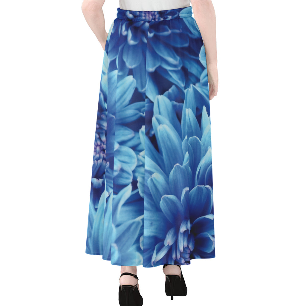 Blue Chrysanthemum Flower Print Chiffon Maxi Skirt