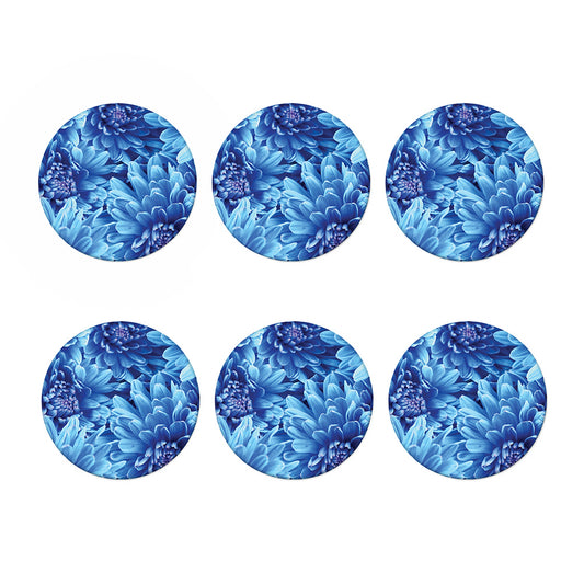 Blue Chrysanthemum Flower Print Coaster Set