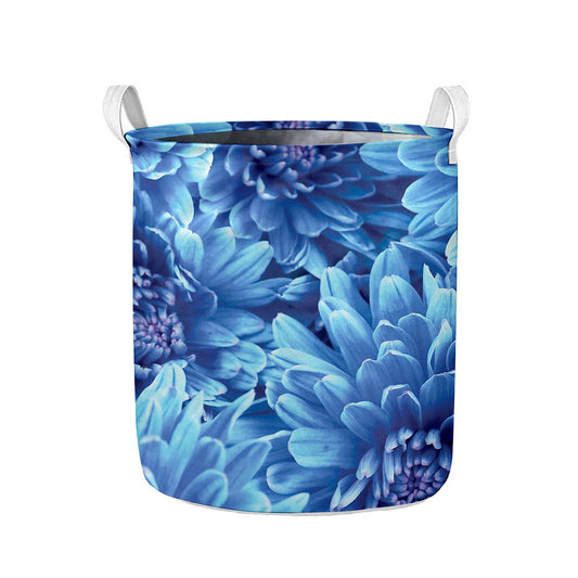 Blue Chrysanthemum Flower Print Collapsible Laundry Basket